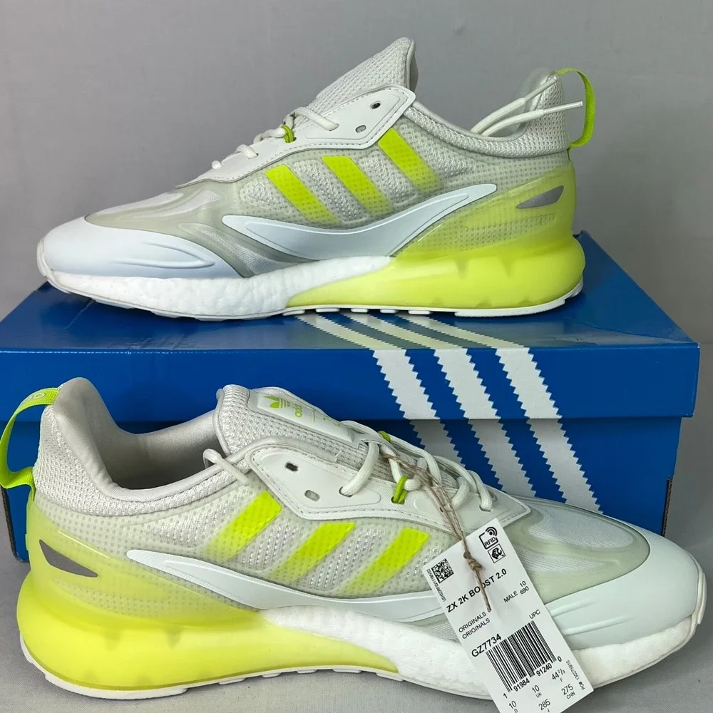Adidas Men's Originals‎ ZX 2K Boost 2.0 Neon Slime Green White Sneakers Sz 10.5